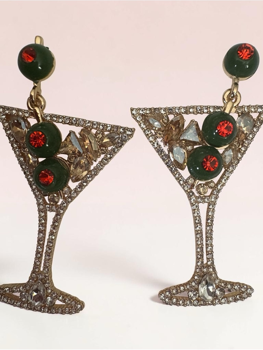 BaubleBar Gold Martini Glass Earrings with Green and Red Accents